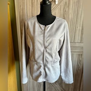 Gray Faux Suede Front Zipper Jacket
